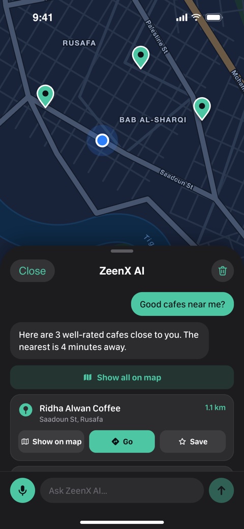 ZeenX AI with places on the map